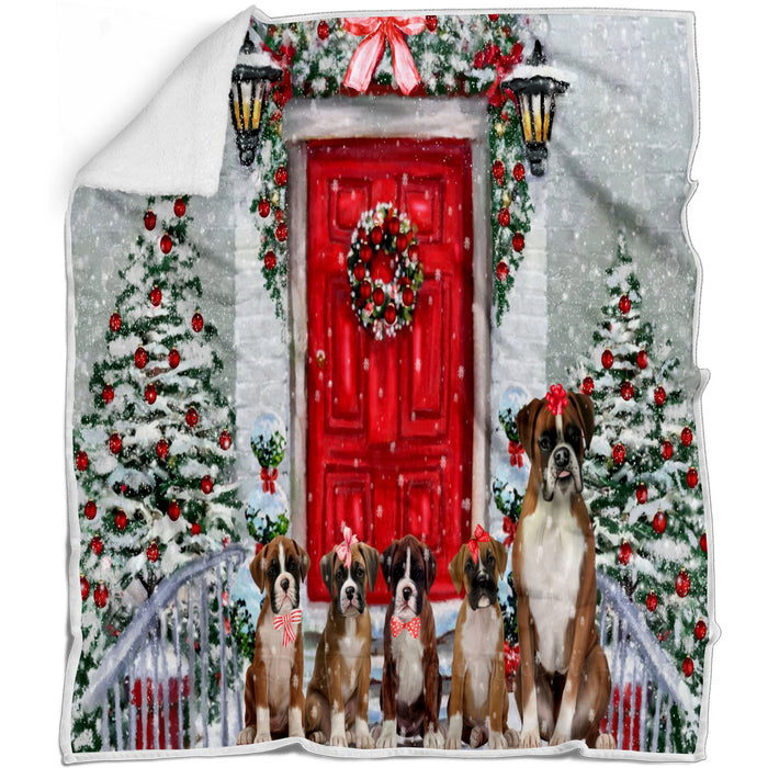 Christmas Holiday Welcome Boxer Dogs Blanket - Lightweight Soft Cozy and Durable Bed Blanket - Animal Theme Fuzzy Blanket for Sofa Couch