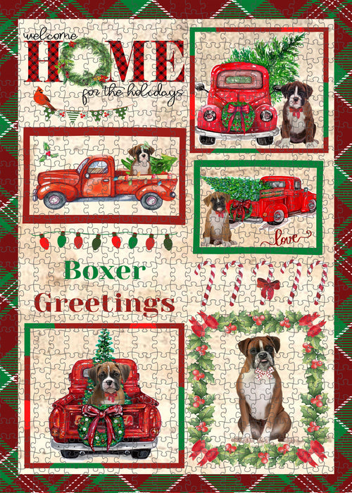 Welcome Home for Christmas Holidays Boxer Dogs Portrait Jigsaw Puzzle for Adults Animal Interlocking Puzzle Game Unique Gift for Dog Lover's with Metal Tin Box