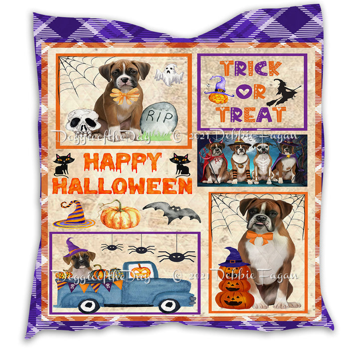 Happy Halloween Trick or Treat Pumpkin Boxer Dogs Lightweight Soft Bedspread Coverlet Bedding Quilt QUILT60801