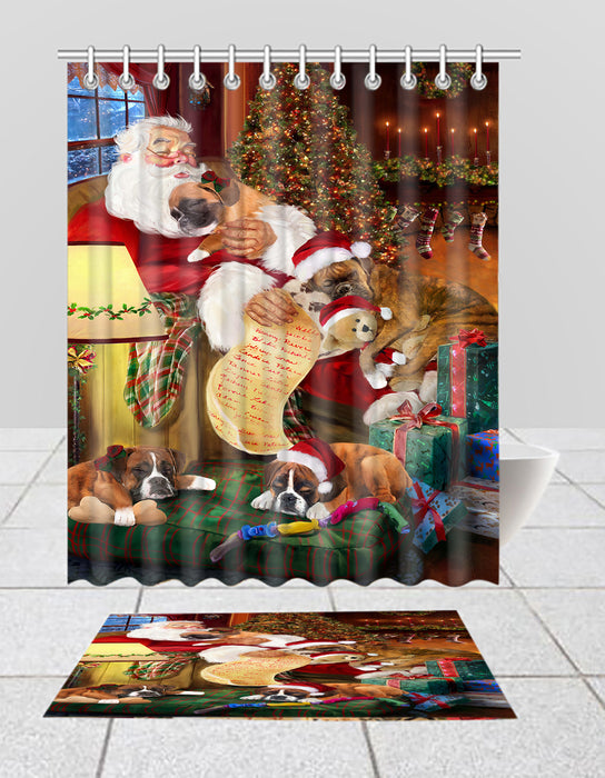 Santa Sleeping with Boxer Dogs  Bath Mat and Shower Curtain Combo