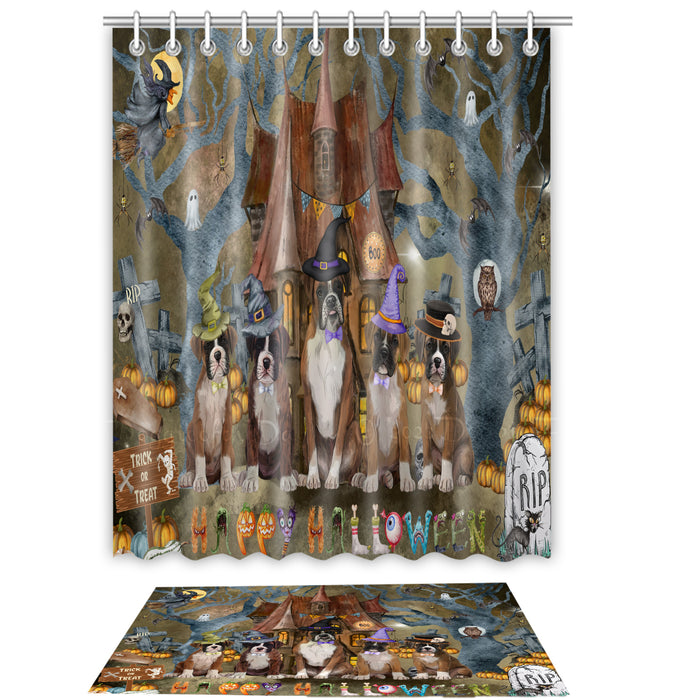 Boxer Shower Curtain & Bath Mat Set, Custom, Explore a Variety of Designs, Personalized, Curtains with hooks and Rug Bathroom Decor, Halloween Gift for Dog Lovers