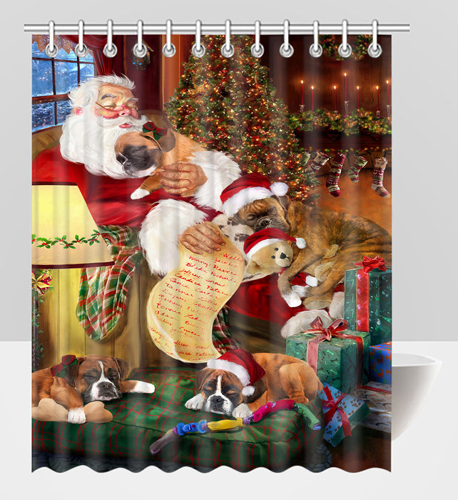 Santa Sleeping with Boxer Dogs Shower Curtain