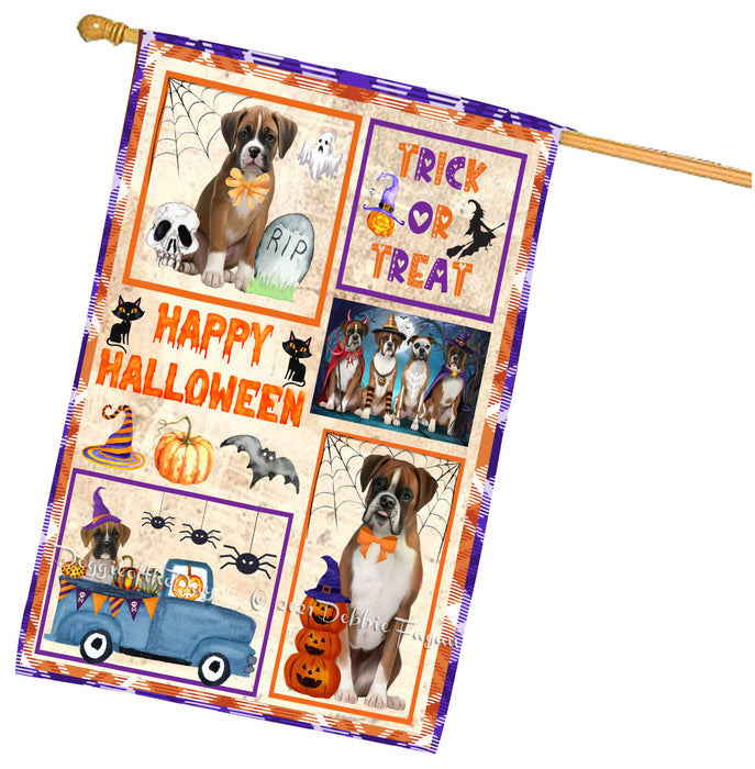 Happy Halloween Trick or Treat Boxer Dogs House Flag Outdoor Decorative Double Sided Pet Portrait Weather Resistant Premium Quality Animal Printed Home Decorative Flags 100% Polyester