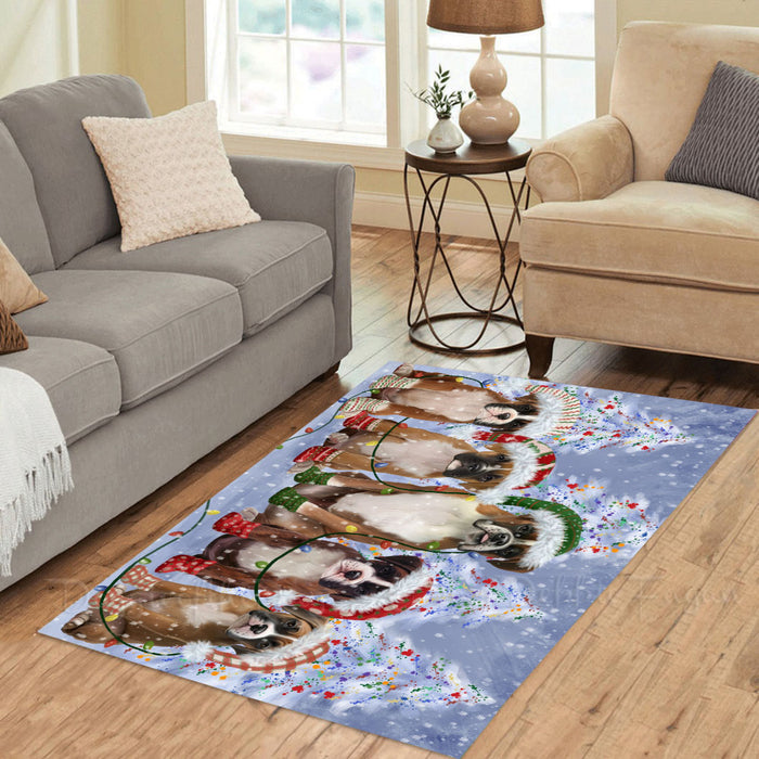 Christmas Lights and Boxer Dogs Area Rug - Ultra Soft Cute Pet Printed Unique Style Floor Living Room Carpet Decorative Rug for Indoor Gift for Pet Lovers