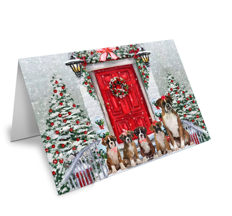 Christmas Holiday Welcome Boxer Dog Handmade Artwork Assorted Pets Greeting Cards and Note Cards with Envelopes for All Occasions and Holiday Seasons