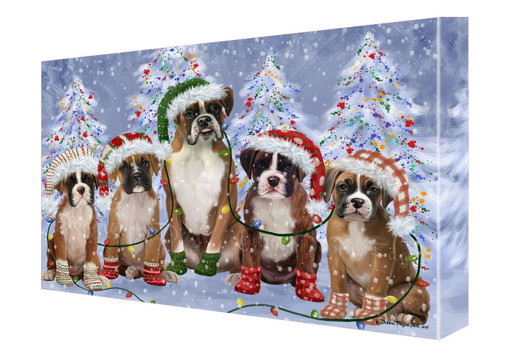 Christmas Lights and Boxer Dogs Canvas Wall Art - Premium Quality Ready to Hang Room Decor Wall Art Canvas - Unique Animal Printed Digital Painting for Decoration