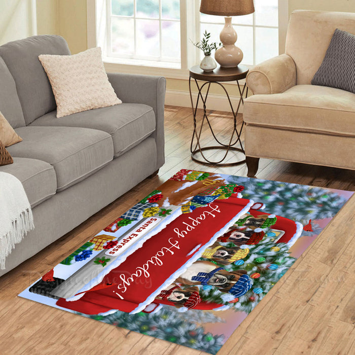 Christmas Red Truck Travlin Home for the Holidays Boxer Dogs Area Rug - Ultra Soft Cute Pet Printed Unique Style Floor Living Room Carpet Decorative Rug for Indoor Gift for Pet Lovers