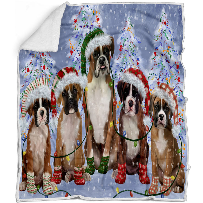 Christmas Lights and Boxer Dogs Blanket - Lightweight Soft Cozy and Durable Bed Blanket - Animal Theme Fuzzy Blanket for Sofa Couch