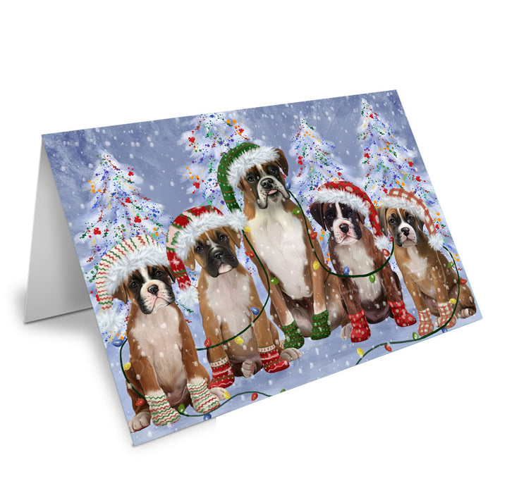Christmas Lights and Boxer Dogs Handmade Artwork Assorted Pets Greeting Cards and Note Cards with Envelopes for All Occasions and Holiday Seasons