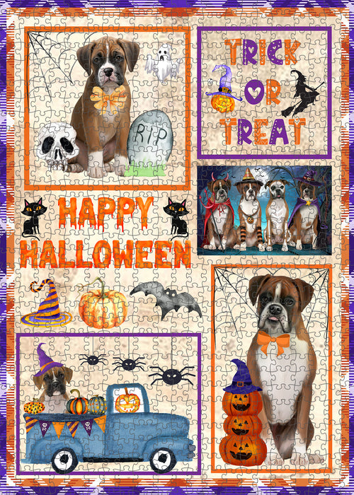 Happy Halloween Trick or Treat Boxer Dogs Portrait Jigsaw Puzzle for Adults Animal Interlocking Puzzle Game Unique Gift for Dog Lover's with Metal Tin Box