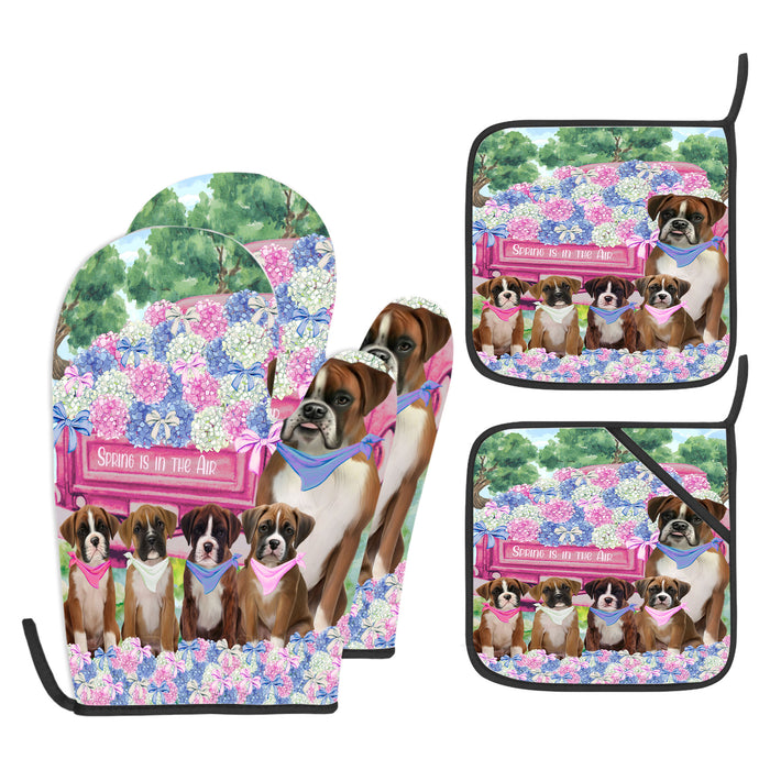 Boxer Oven Mitts and Pot Holder Set, Explore a Variety of Personalized Designs, Custom, Kitchen Gloves for Cooking with Potholders, Pet and Dog Gift Lovers