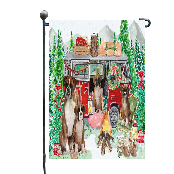 Christmas Time Camping with Boxer Dogs Garden Flags- Outdoor Double Sided Garden Yard Porch Lawn Spring Decorative Vertical Home Flags 12 1/2"w x 18"h