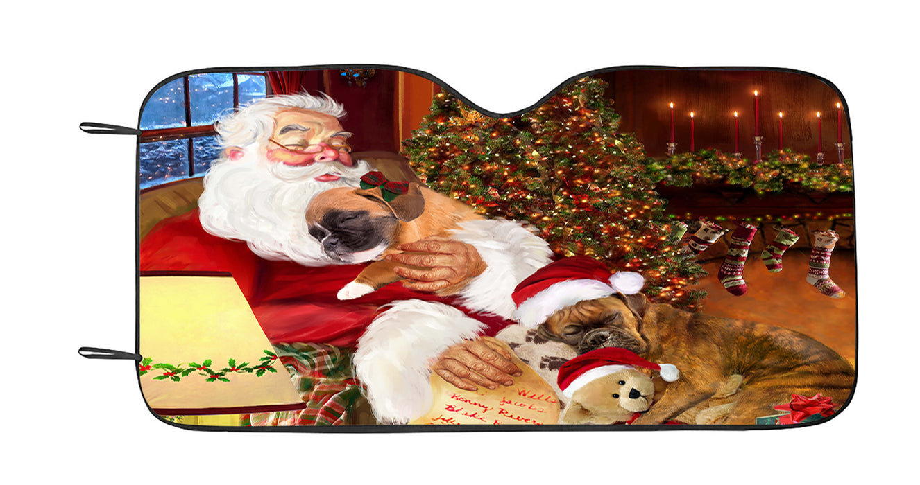 Santa Sleeping with Boxer Dogs Car Sun Shade