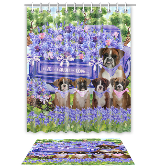Boxer Shower Curtain with Bath Mat Set: Explore a Variety of Designs, Personalized, Custom, Curtains and Rug Bathroom Decor, Dog and Pet Lovers Gift