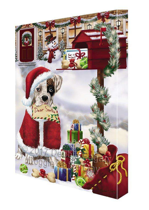 Boxers Dear Santa Letter Christmas Holiday Mailbox Dog Painting Printed on Canvas Wall Art