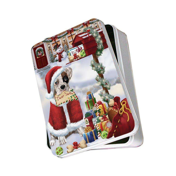 Boxers Dear Santa Letter Christmas Holiday Mailbox Dog Photo Storage Tin