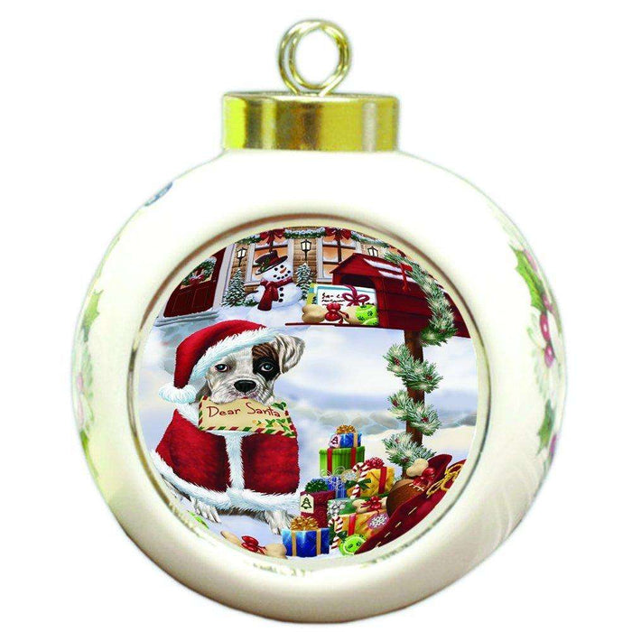 Boxers Dear Santa Letter Christmas Holiday Mailbox Dog Round Ball Ornament D095