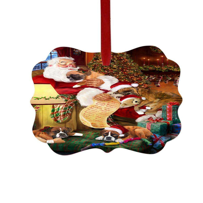 Boxers Dog and Puppies Sleeping with Santa Double-Sided Photo Benelux Christmas Ornament LOR49258