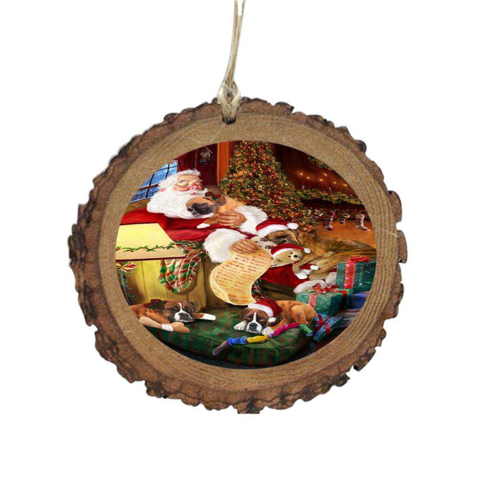 Boxers Dog and Puppies Sleeping with Santa Wooden Christmas Ornament WOR49258