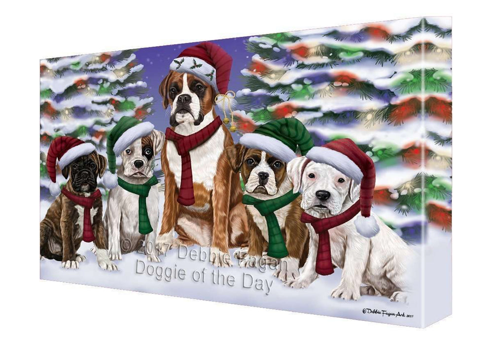 Boxers Dog Christmas Family Portrait in Holiday Scenic Background Canvas Wall Art