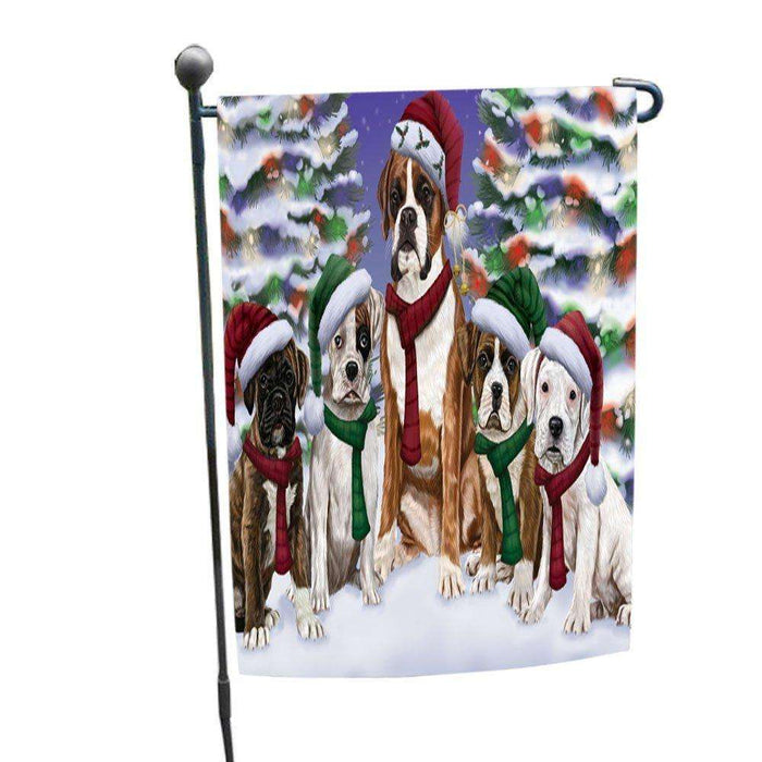Boxers Dog Christmas Family Portrait in Holiday Scenic Background Garden Flag