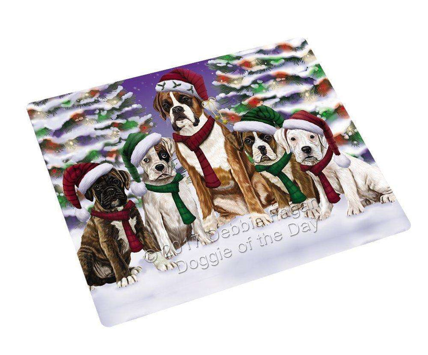 Boxers Dog Christmas Family Portrait in Holiday Scenic Background Tempered Cutting Board