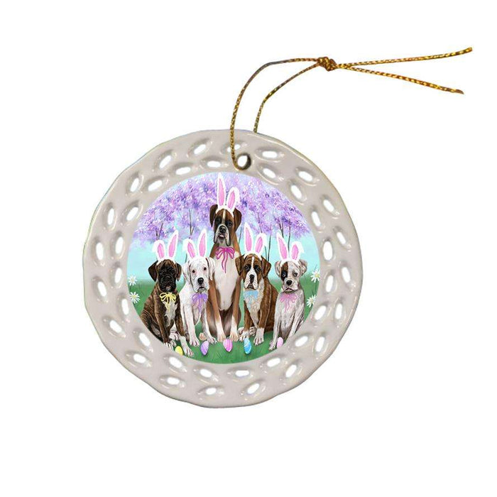 Boxers Dog Easter Holiday Ceramic Doily Ornament DPOR49065