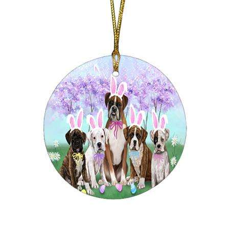 Boxers Dog Easter Holiday Round Flat Christmas Ornament RFPOR49056