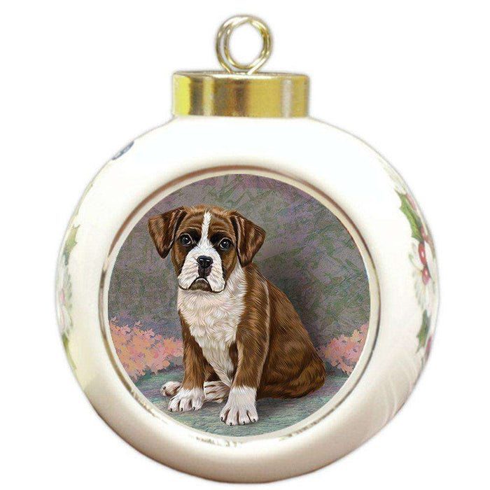 Boxers Puppy Dog Round Ball Christmas Ornament