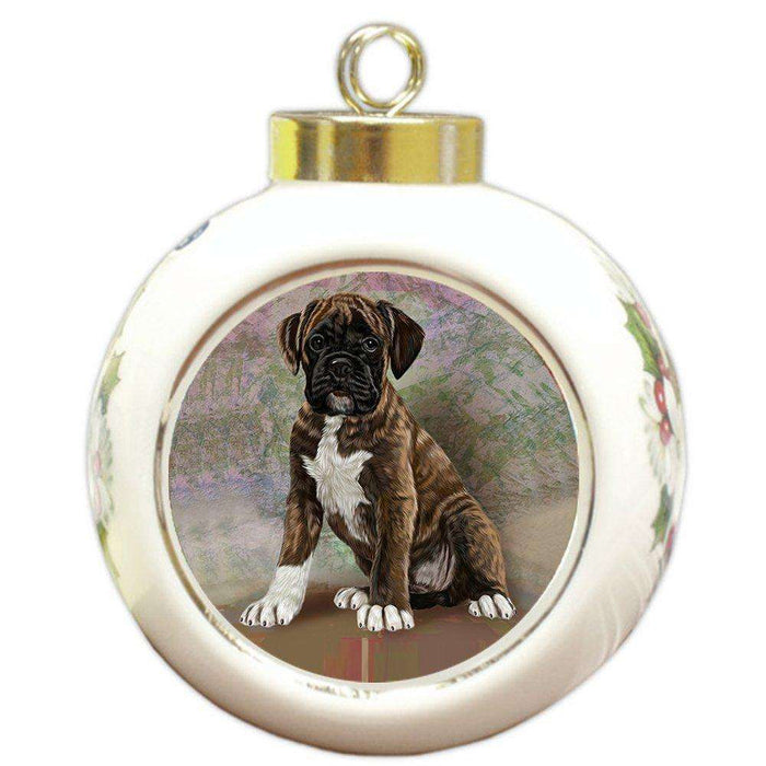 Boxers Puppy Dog Round Ball Christmas Ornament