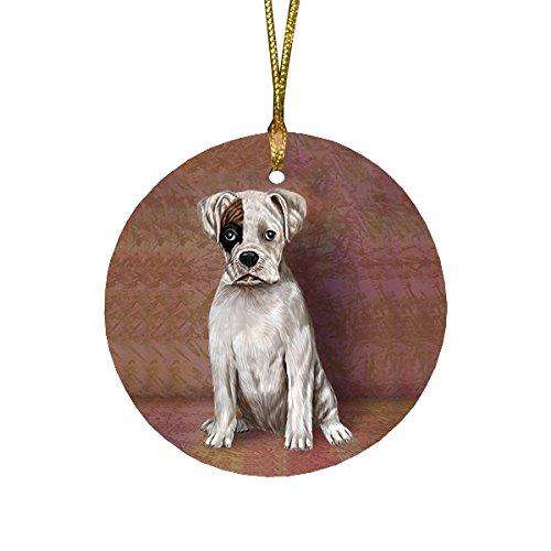Boxers Puppy Dog Round Christmas Ornament