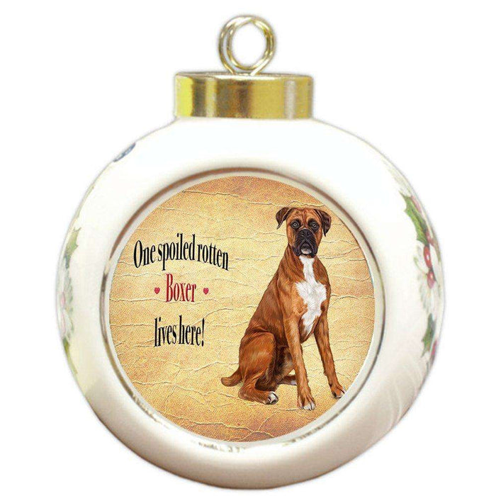 Boxers Spoiled Rotten Dog Round Ceramic Christmas Ornament
