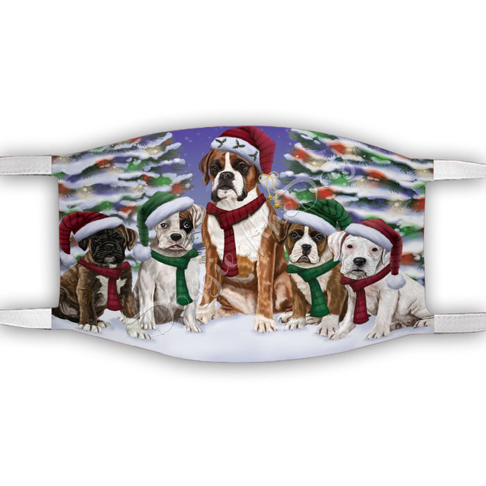 Boxer Dogs Christmas Family Portrait in Holiday Scenic Background Face Mask FM48326