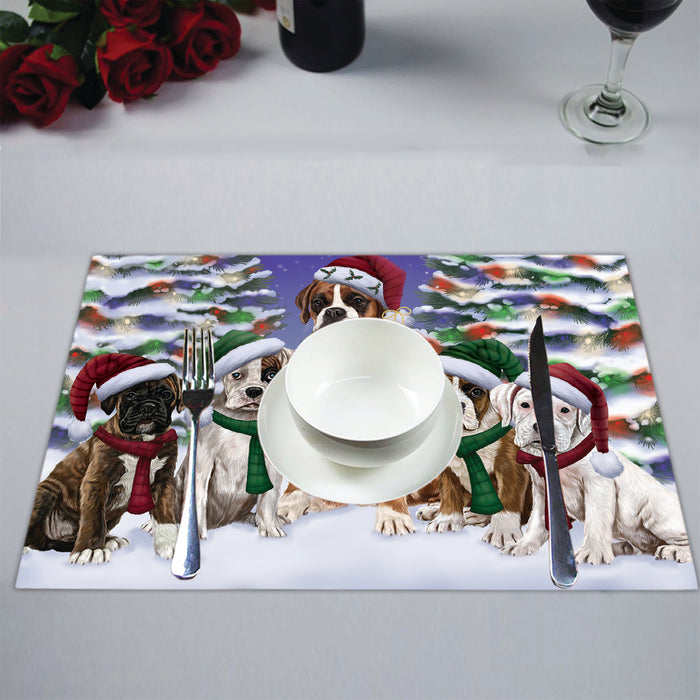 Boxer Dogs Christmas Family Portrait in Holiday Scenic Background Placemat