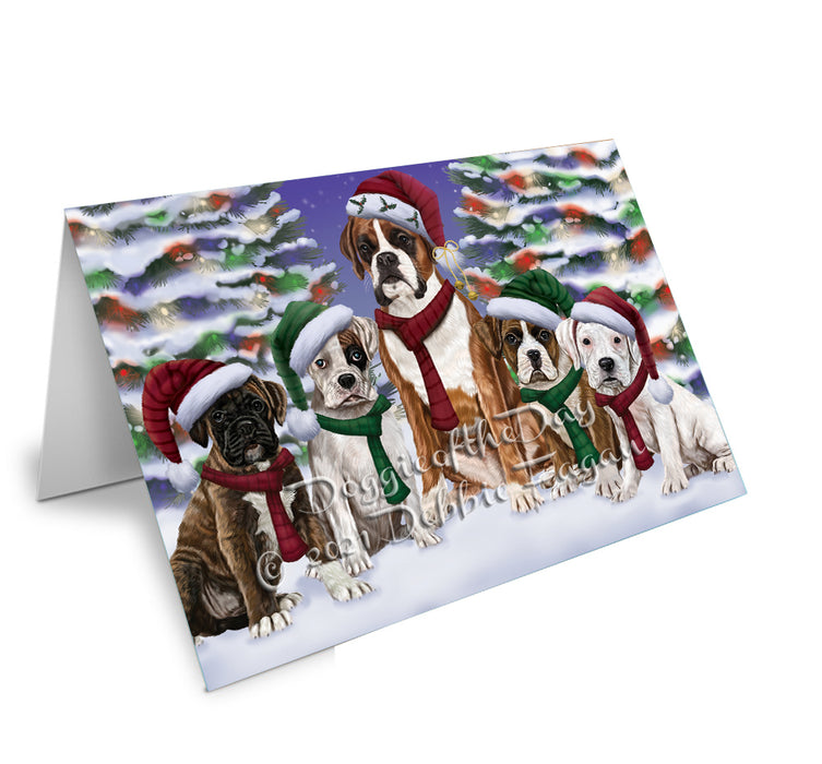 Christmas Family Portrait Boxer Dog Handmade Artwork Assorted Pets Greeting Cards and Note Cards with Envelopes for All Occasions and Holiday Seasons