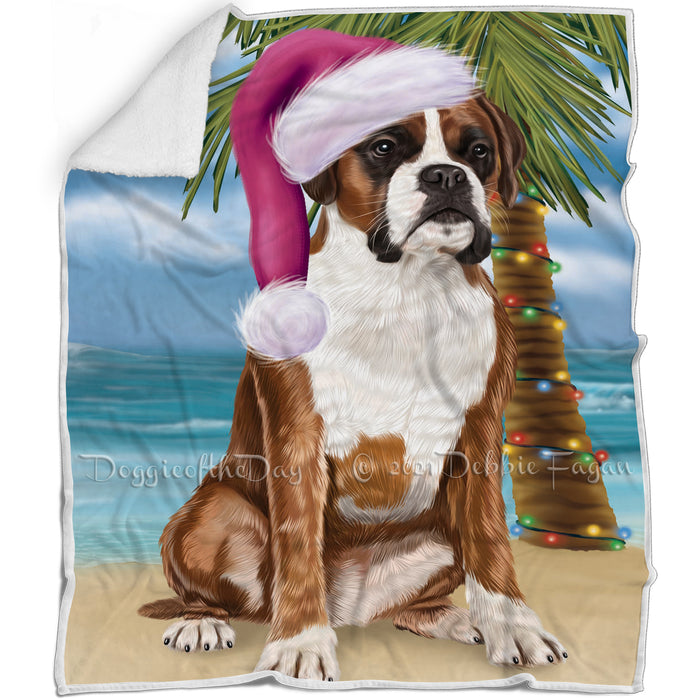 Summertime Happy Holidays Christmas Boxers Dog on Tropical Island Beach Blanket
