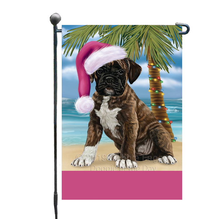 Personalized Summertime Happy Holidays Christmas Boxer Dog on Tropical Island Beach  Custom Garden Flags GFLG-DOTD-A60427