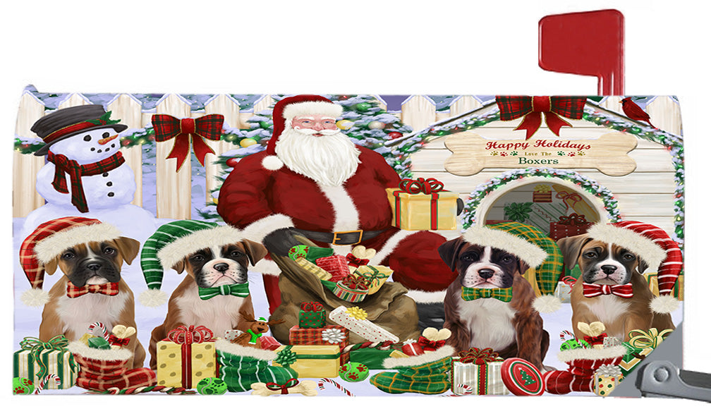 Happy Holidays Christmas Boxer Dogs House Gathering 6.5 x 19 Inches Magnetic Mailbox Cover Post Box Cover Wraps Garden Yard Décor MBC48797