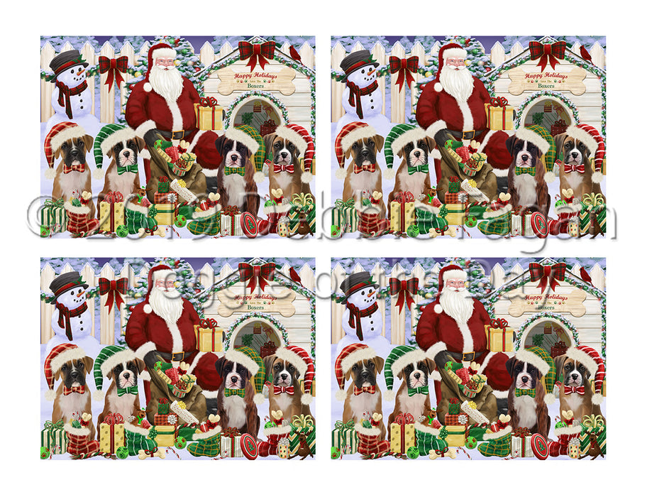 Happy Holidays Christmas Boxer Dogs House Gathering Placemat