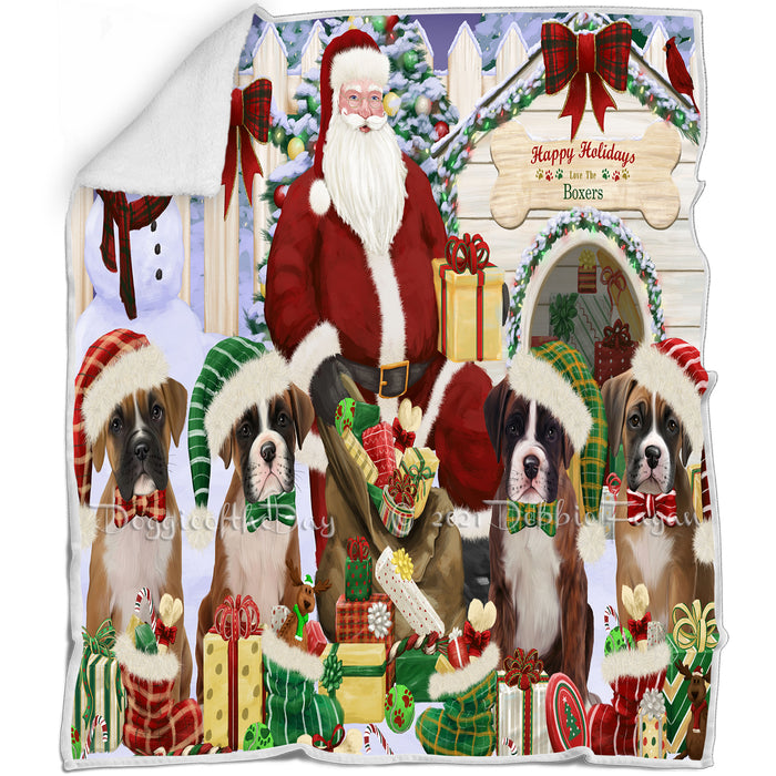 Happy Holidays Christmas Boxers Dog House Gathering Blanket BLNKT77646