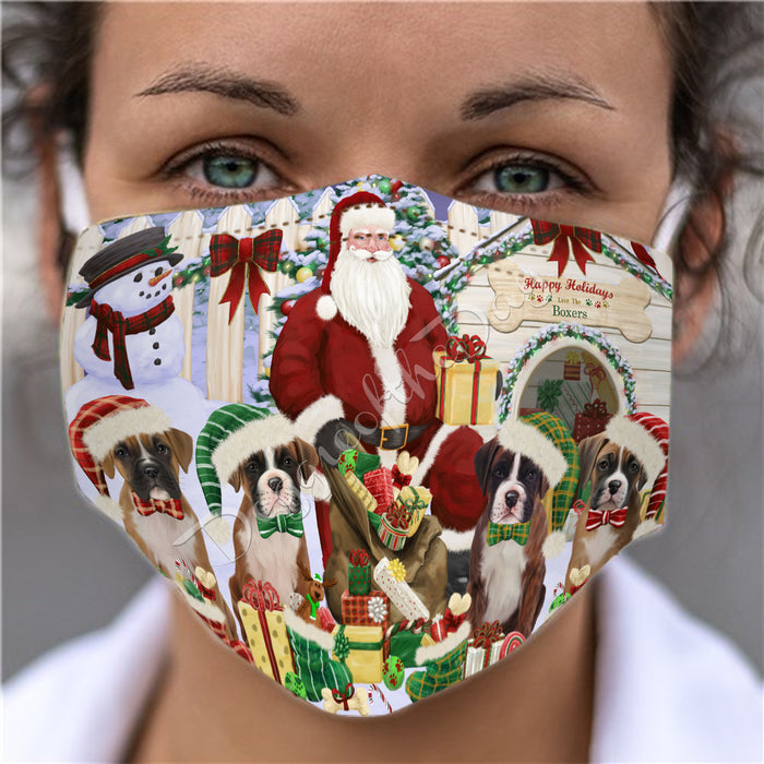 Happy Holidays Christmas Boxer Dogs House Gathering Face Mask FM48229