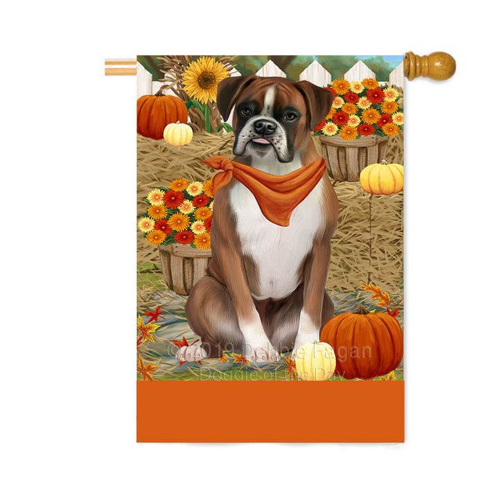 Personalized Fall Autumn Greeting Boxer Dog with Pumpkins Custom House Flag FLG-DOTD-A61893
