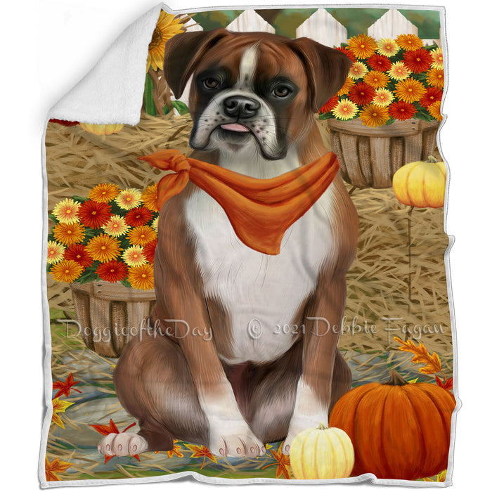 Fall Autumn Greeting Boxer Dog with Pumpkins Blanket BLNKT72372