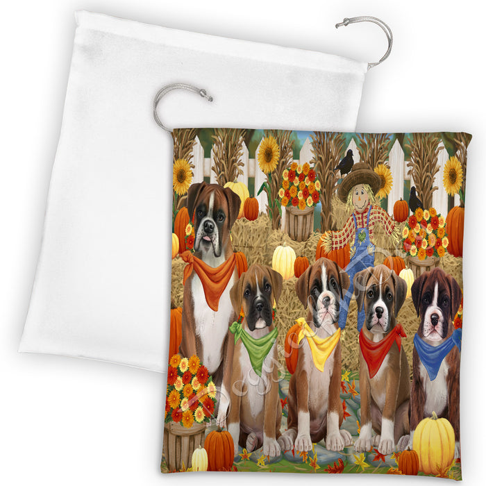 Fall Festive Harvest Time Gathering Boxer Dogs Drawstring Laundry or Gift Bag LGB48385