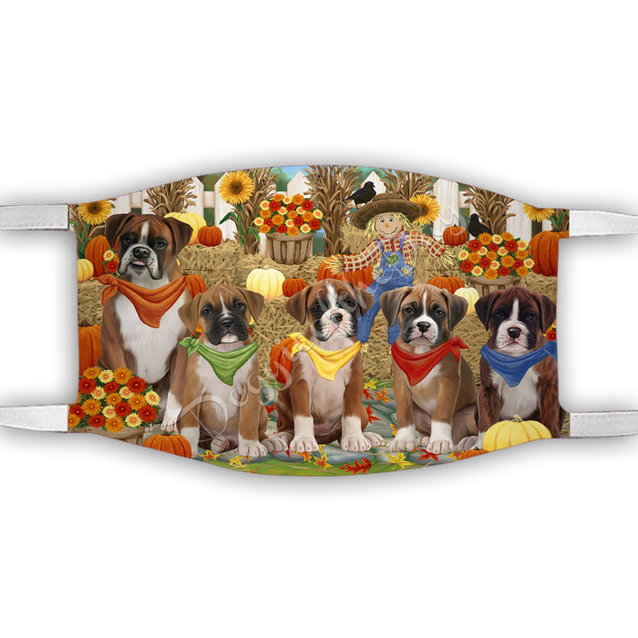 Fall Festive Harvest Time Gathering  Boxer Dogs Face Mask FM48518