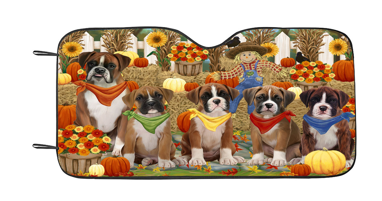 Fall Festive Harvest Time Gathering Boxer Dogs Car Sun Shade