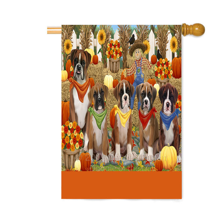 Personalized Fall Festive Gathering Boxer Dogs with Pumpkins Custom House Flag FLG-DOTD-A61894