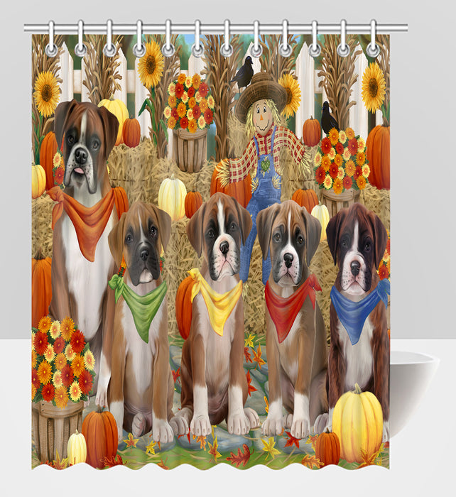 Fall Festive Harvest Time Gathering Boxer Dogs Shower Curtain