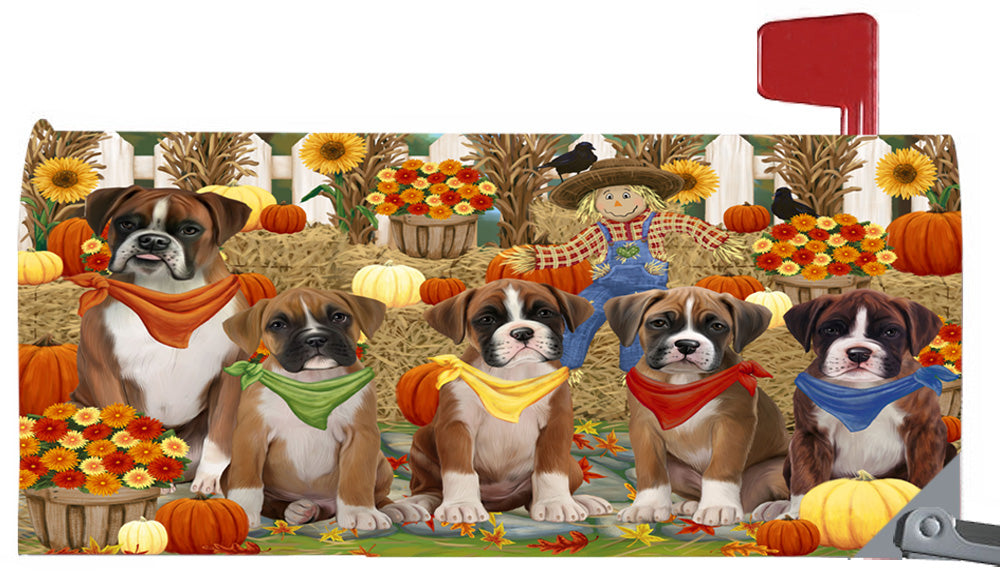 Fall Festive Harvest Time Gathering Boxer Dogs 6.5 x 19 Inches Magnetic Mailbox Cover Post Box Cover Wraps Garden Yard Décor MBC49067