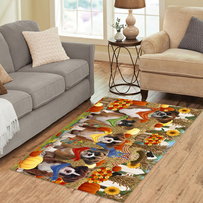Fall Festive Harvest Time Gathering Boxer Dogs Area Rug